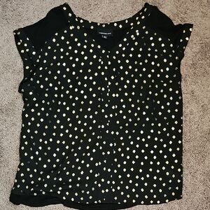 Fortune + Ivy Gold and Black Ruffled Cap Sleeve Blouse